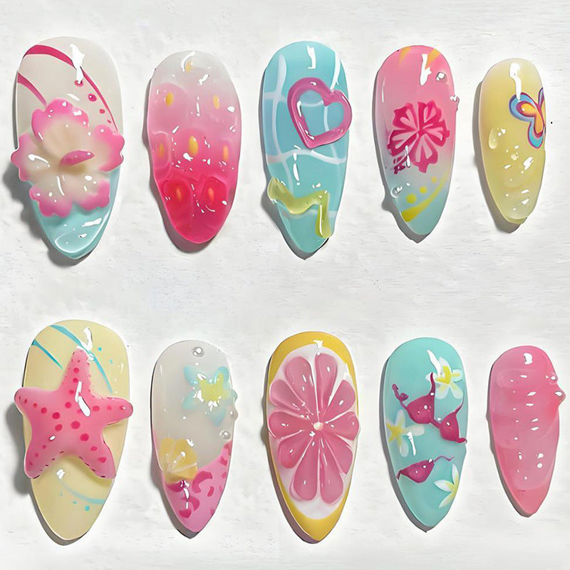Artificial nail set with floral and cheerful motifs Kalsten