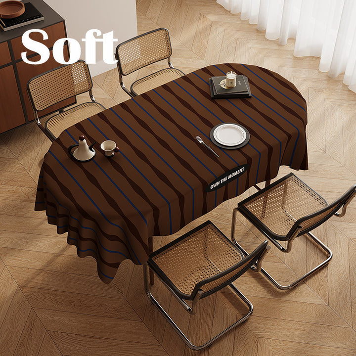 Wavy-Stripe Rectangular Tablecloth with Soft-Touch Polyester, Anti-Wrinkle & Stain-Resistant Finish