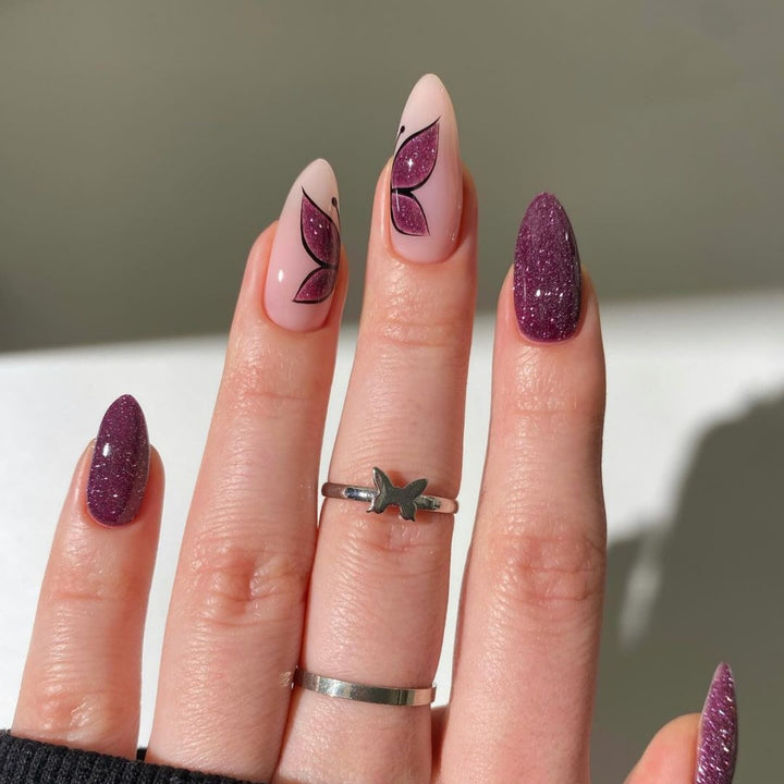Butterfly-Inspired Glitter Nail Extensions Kalsten
