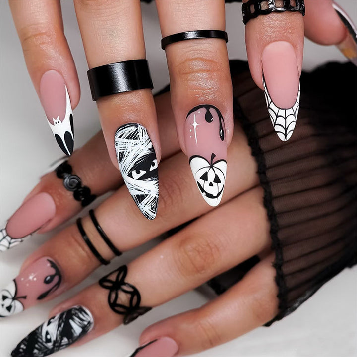 Artistic Halloween-Themed Press-On Nail Art Set kalsten