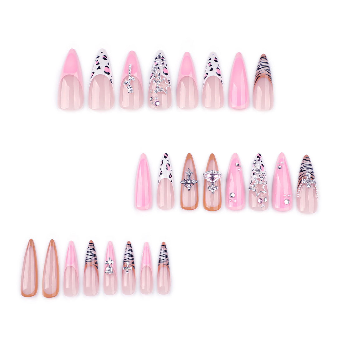 Artful stiletto nails with glitter and rhinestone embellishments Kalsten