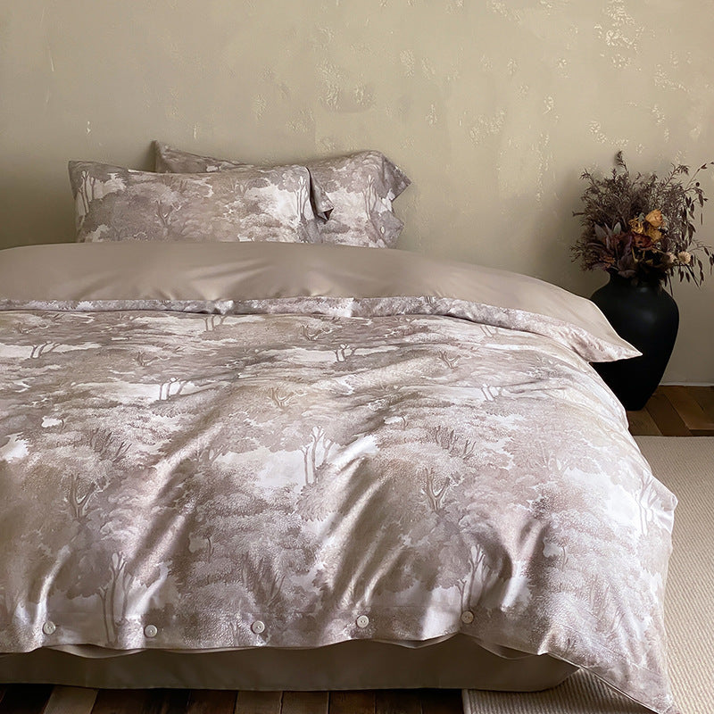 Premium cotton satin duvet cover set with floral jacquard relief and button closure