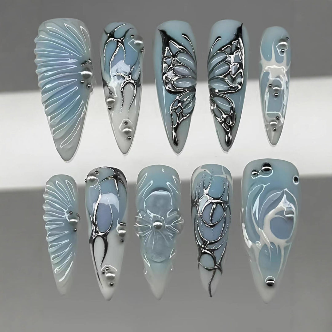 Artistic Floral and Metallic Press-On Nails Kalsten