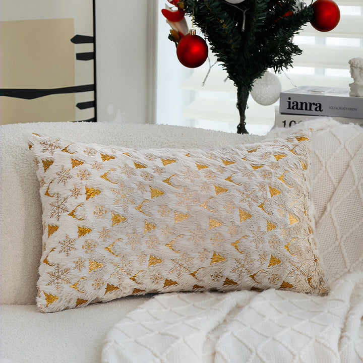 Square Christmas pillowcase made of velvet with deer, Christmas tree, and snowflake design Kalsten