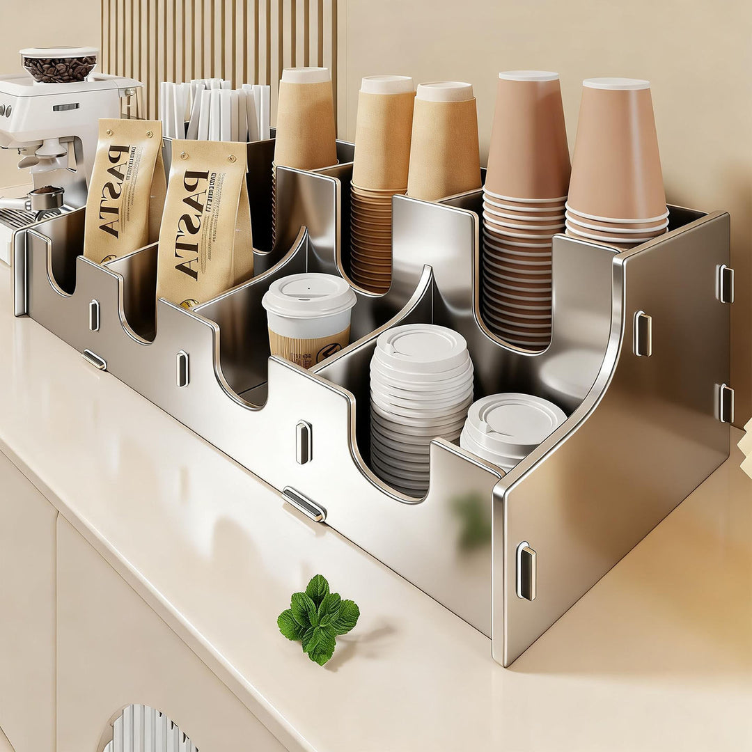 Modular Tiered Countertop Coffee Cup Lid and Straw Organizer