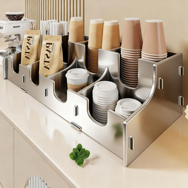 Modular Tiered Countertop Coffee Cup Lid and Straw Organizer