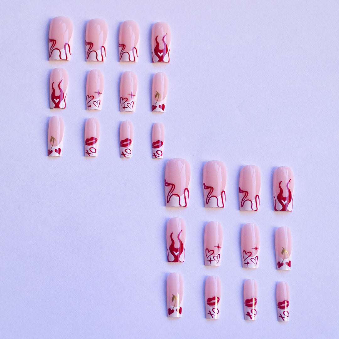 Artistic Nail Art Kit with Heart and Flame Designs
