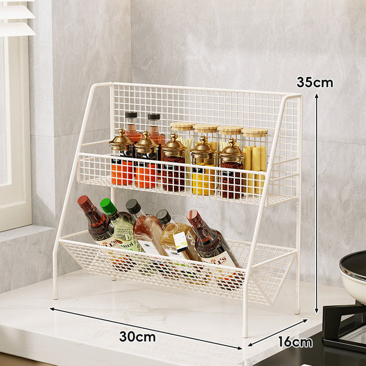 Three-Tier Mesh Countertop Kitchen Organizer Rack for Bottles and Spices
