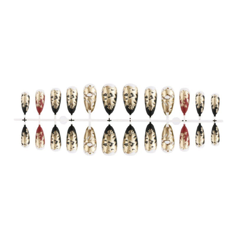Elegant artificial nails with gold and black pattern Kalsten