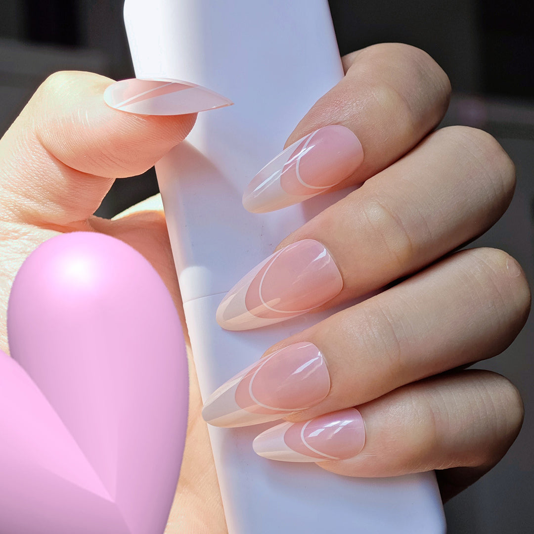 Elegant Stiletto Press-On Nails with Artistic Lines Kalsten