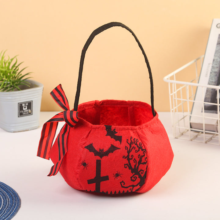Plush Halloween Candy Basket with Handle and Bow