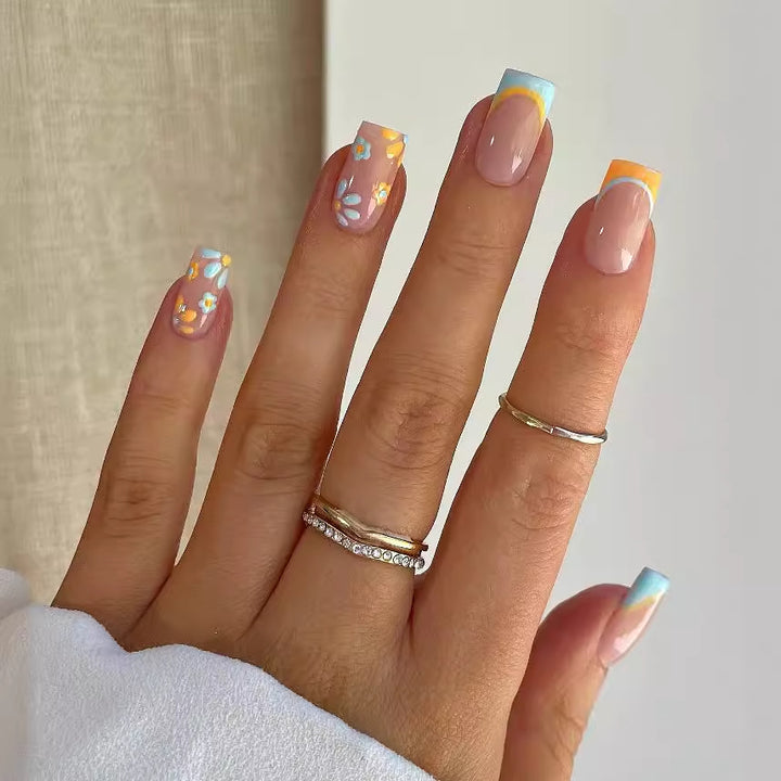 Nail art set with creative floral designs and elegant French finish Kalsten