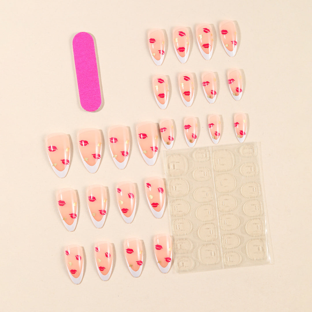Elegant Kiss Print French Tip Nail Art Extensions Kalsten