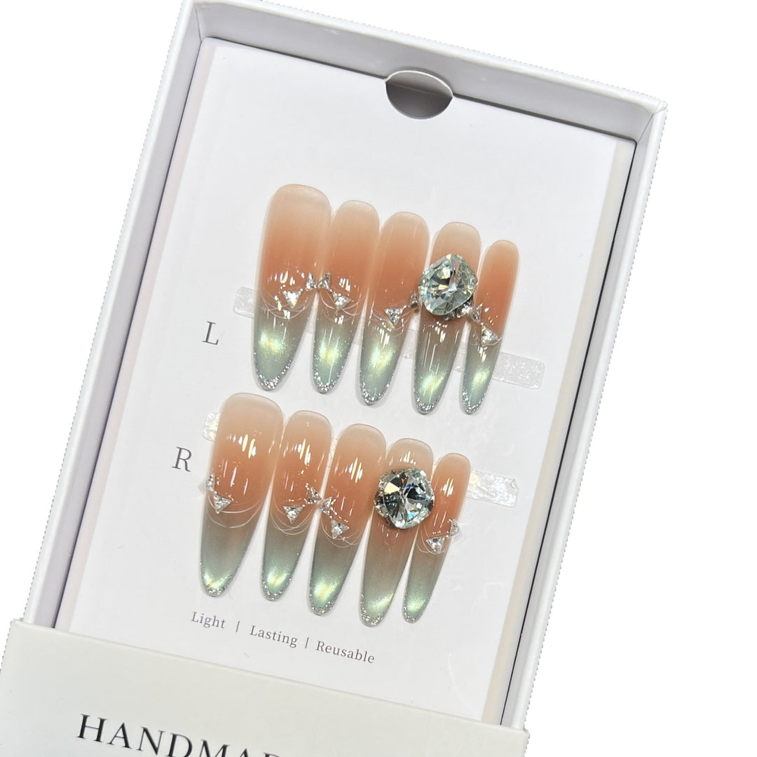 Elegant Stiletto Press-On Nail Art Set with Jewel Accents Kalsten