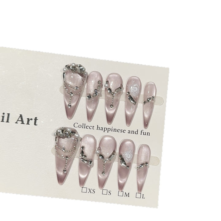 Elegant Rhinestone-Decorated Stiletto Press-On Nail Set