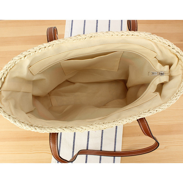 Leisure Beach Bag Made of Woven Natural Material with Colorful Decor Kalsten