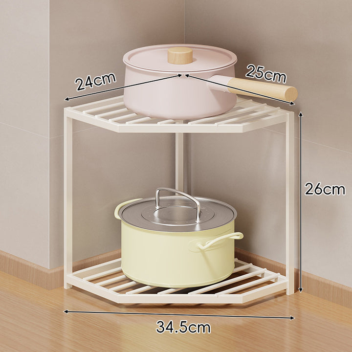 Corner Three-Tier Hexagonal Metal Mesh Kitchen Pot and Pan Organizer Rack