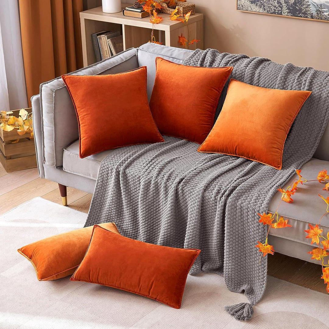Plush Velvet Square Throw Pillow Set with Hidden Zipper and Down-Alternative Insert
