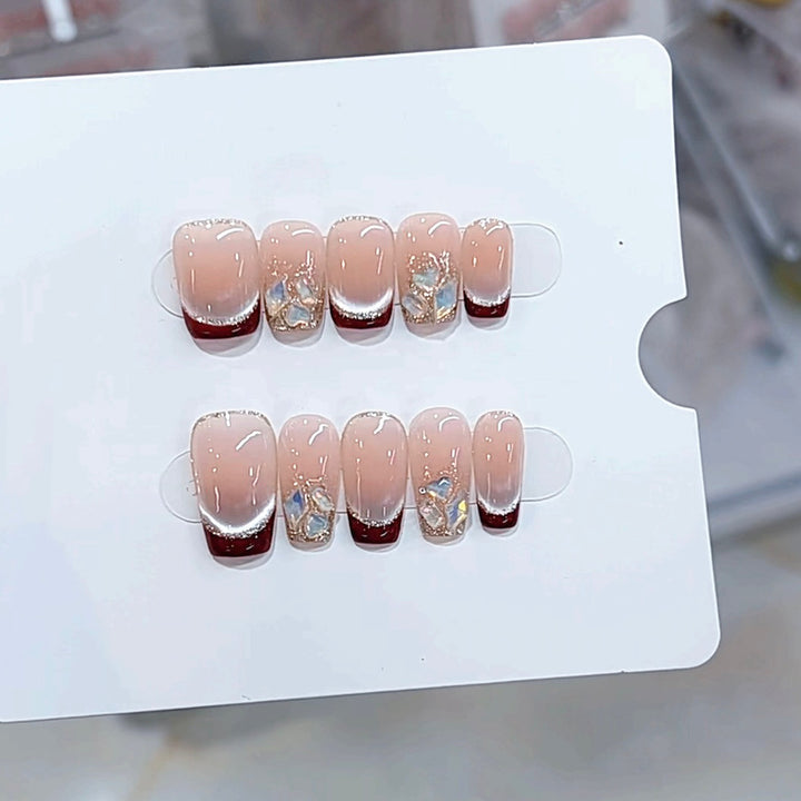 Elegant French Tip Design Press-On Nails with Glitter and Decorative Accents Kalsten