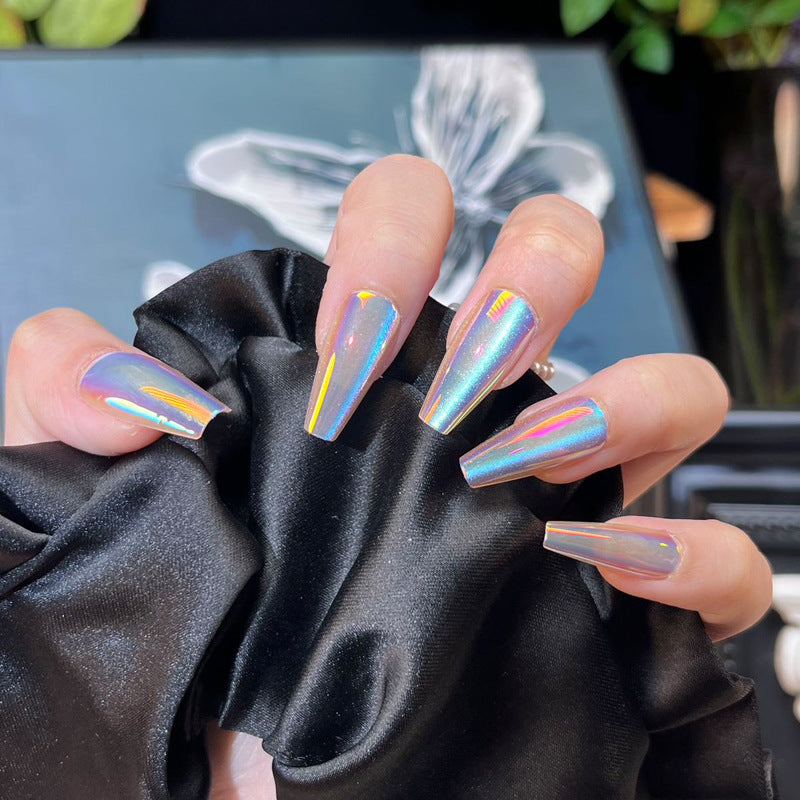 Iridescent Long Press-On Nails with Glossy Finish Kalsten