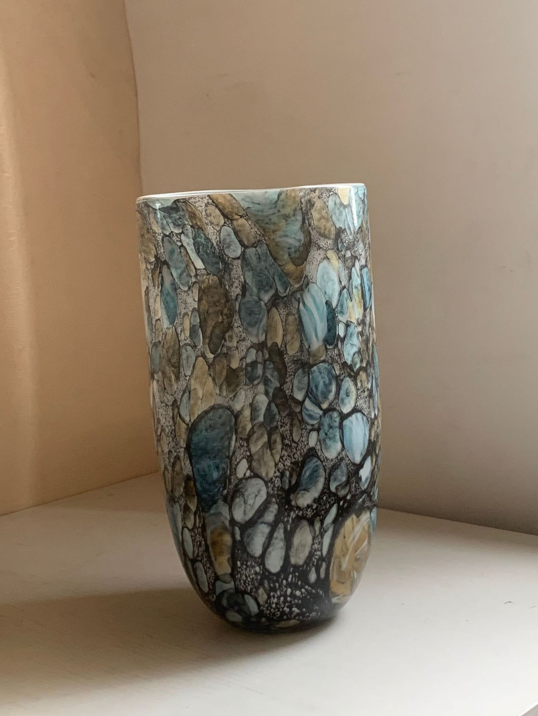 Handblown Flared-Neck Art Glass Decorative Vase with Textured Metallic Glaze Kalsten
