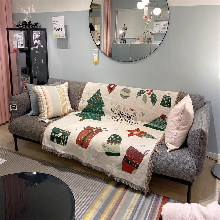 Festive Christmas-Themed Tapestry Throw Blanket