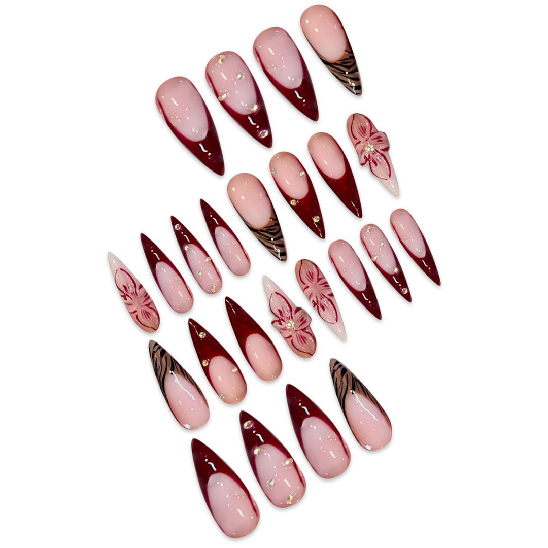 Artistic Floral Stiletto Press-On Nail Art Kalsten