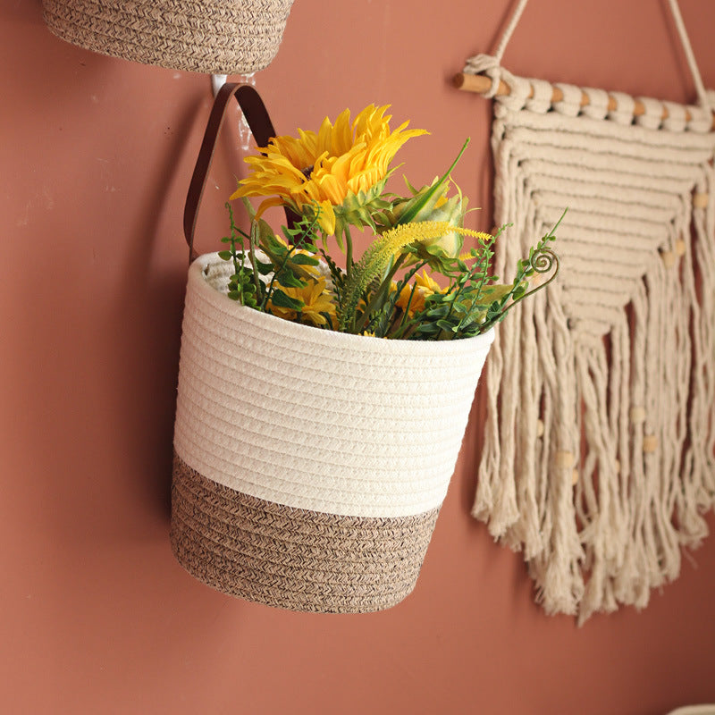 Decorative basket with leather handle Kalsten