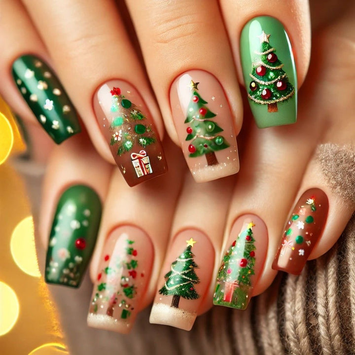 Artificial nails in festive Christmas design Kalsten