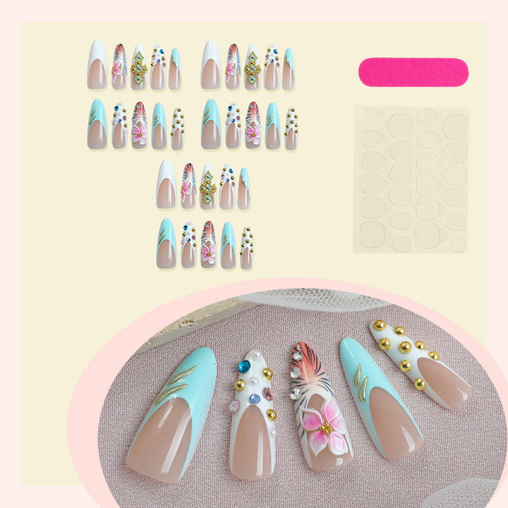 Artistic Decorative Press-On Nail Set with Floral Accents kalsten