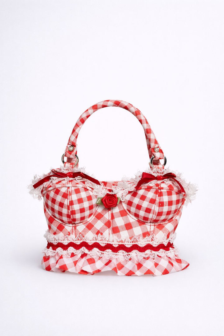 Playful Gingham Print Handbag