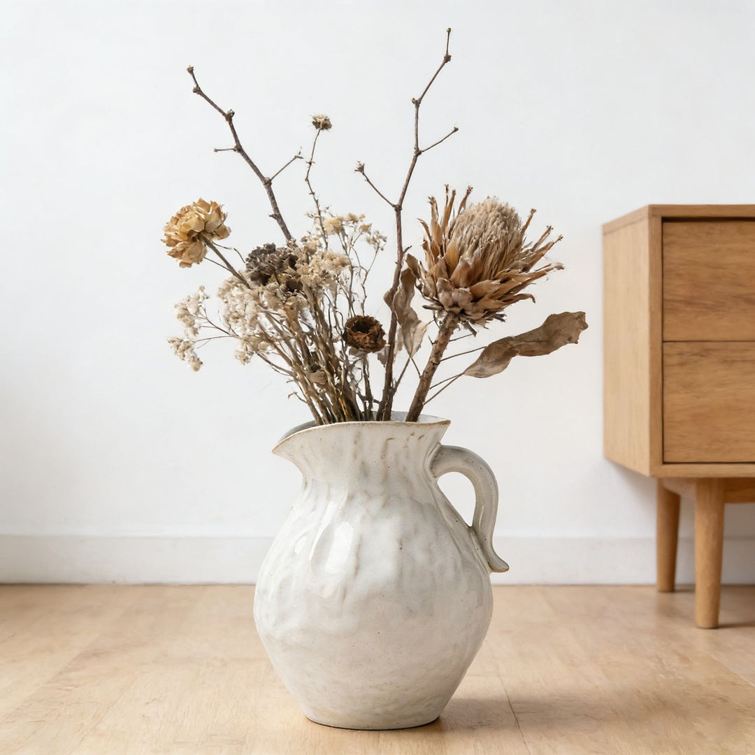 Handmade Textured Ceramic Pitcher Vase for Flower Arrangements