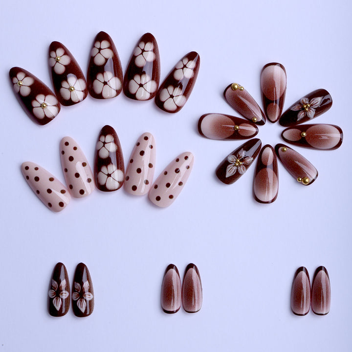 Artistic Fingernails in Elegant Design with 3D Flower Accents Kalsten