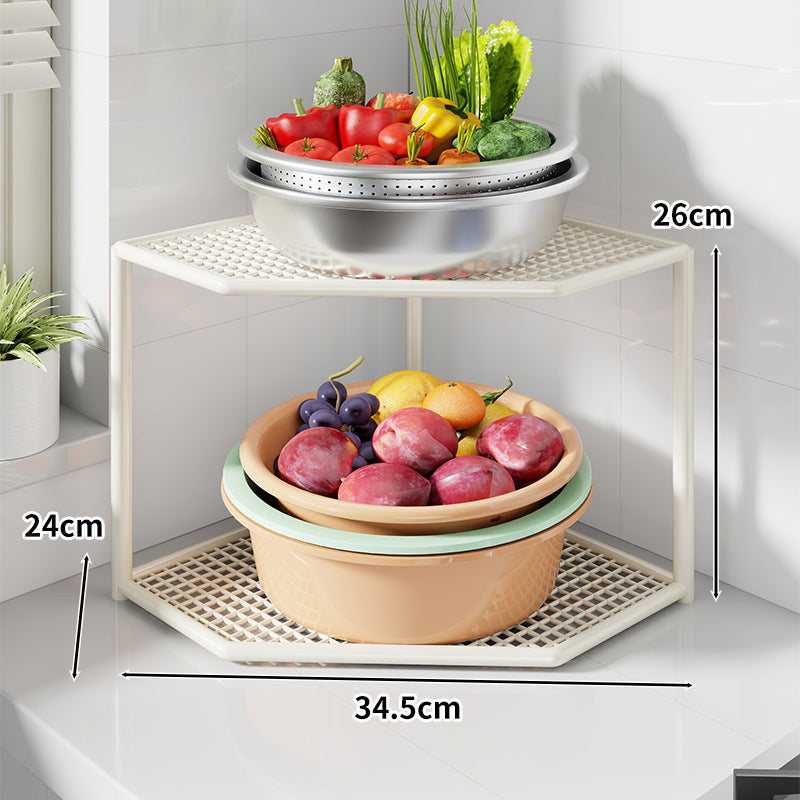 Three-Tier Corner Kitchen Countertop Organizer Shelf with Ventilated Metal Trays