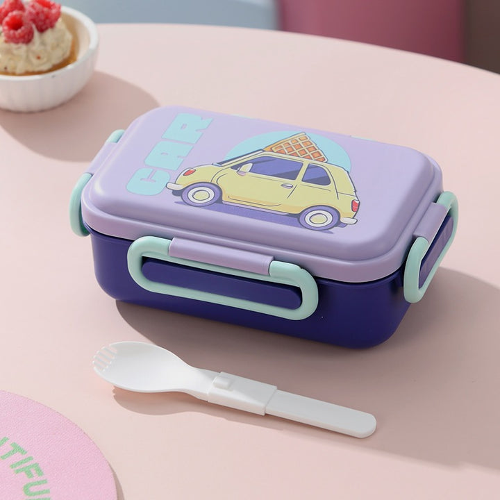 Illustrated Bento Lunch Box with Integrated Utensils