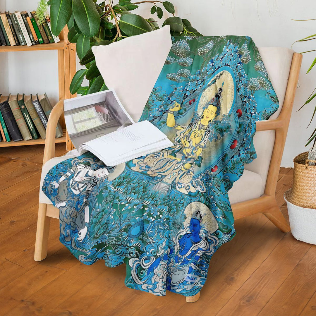 Artistic Eastern-Themed Fleece Throw Blanket