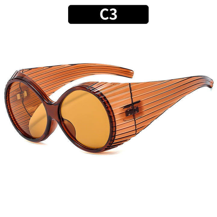 Fashionable Ribbed Shield Sunglasses