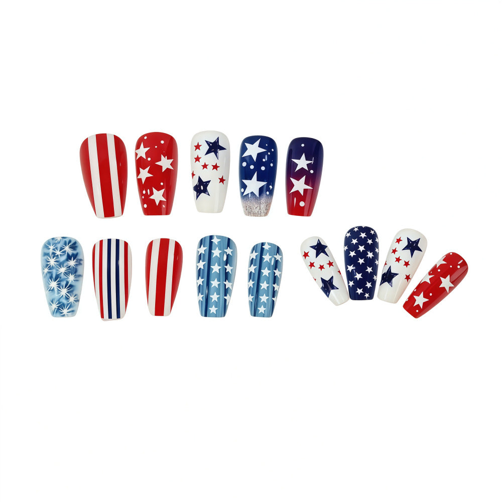 Artificial nails with patriotic star and stripe design Kalsten