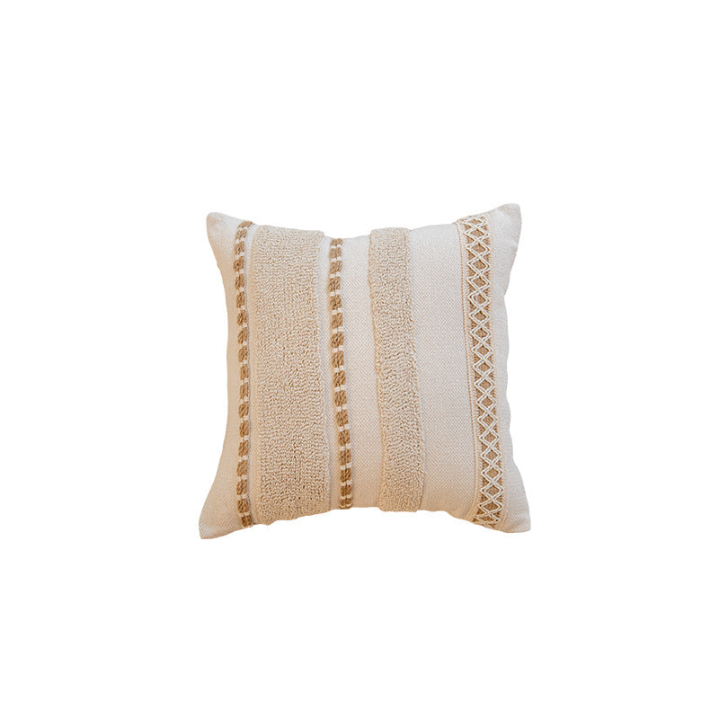 Decorative Bohemian Fringe Throw Pillow Cushion with Textured Macramé Trim