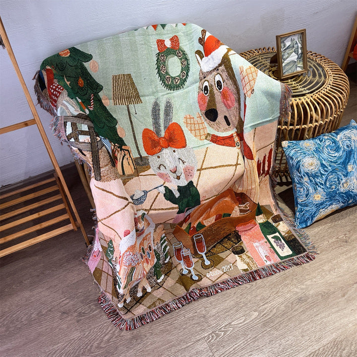 Festive Holiday-Themed Woven Throw Blanket