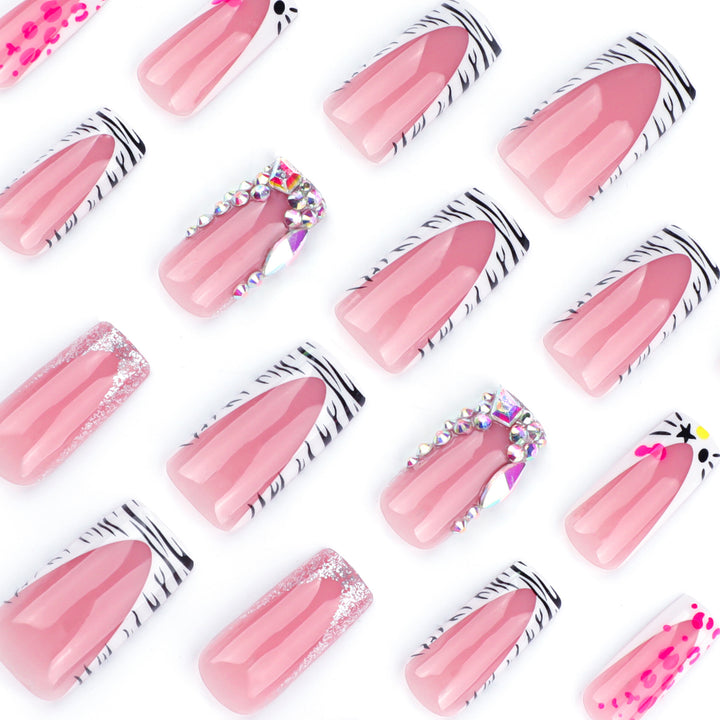 Artistic Nail Art with Animal Motif and Rhinestone Decorations Kalsten
