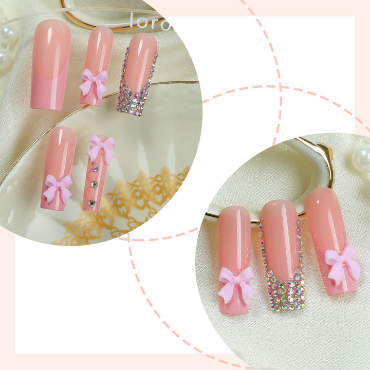 Decorative Nail Art Press-On Set with Bow and Gem Accents kalsten
