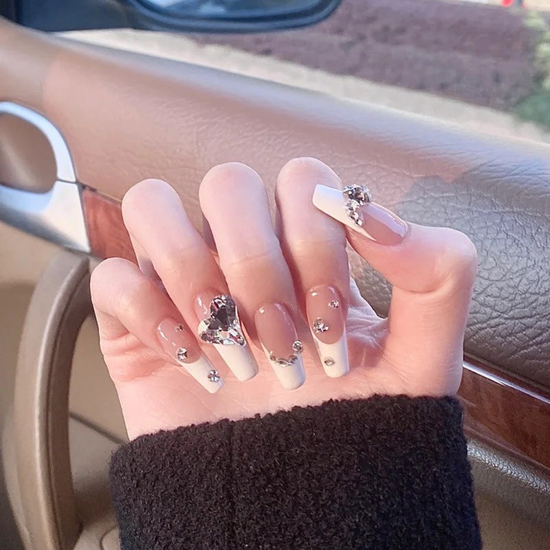 Artistic Press-On Nail Set with Rhinestone Accents Kalsten