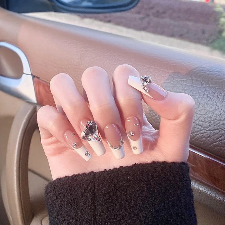Artistic Press-On Nail Set with Rhinestone Accents Kalsten
