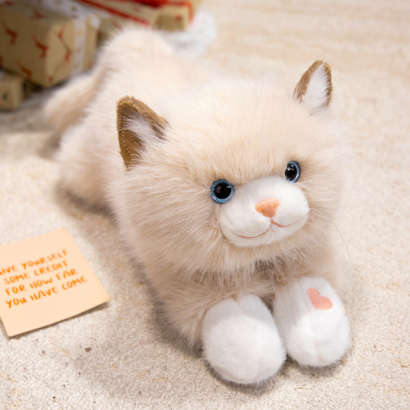 Lifelike Reclining Cat Plush Cuddle Pillow with Ultra-Soft Faux Fur and Embroidered Face Kalsten