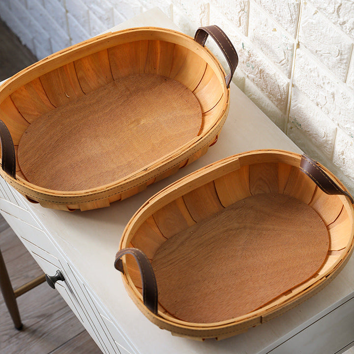 Handcrafted Oval Serving Tray with Leather Handles Kalsten