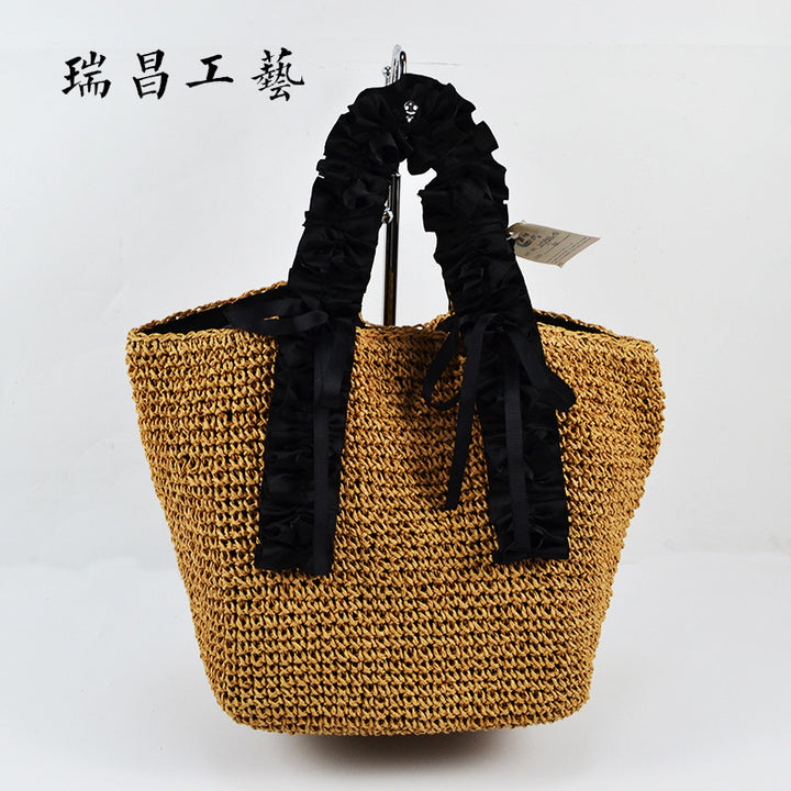 Crocheted beach bag with elegant satin accents Kalsten