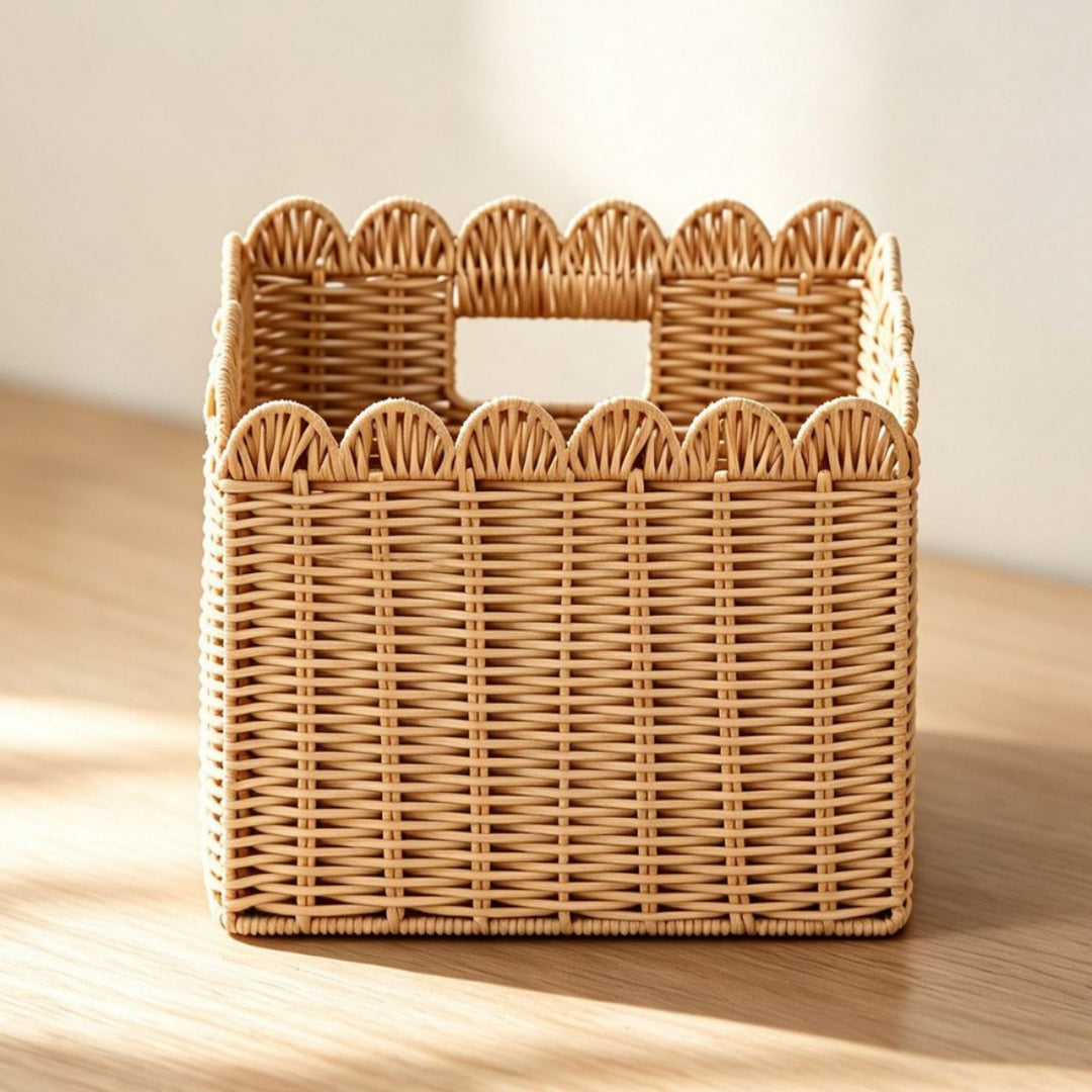 Handcrafted storage basket with curved edge Kalsten