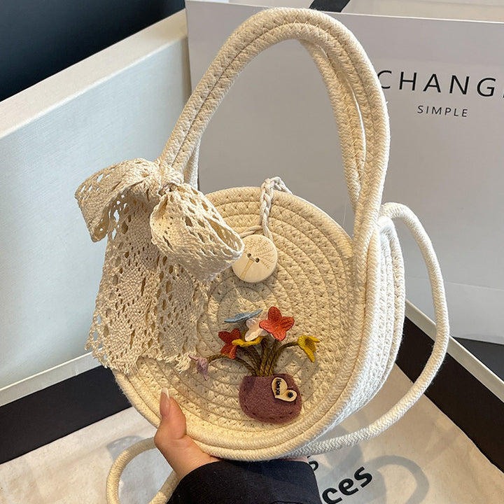 Handcrafted Floral Accent Straw Bag