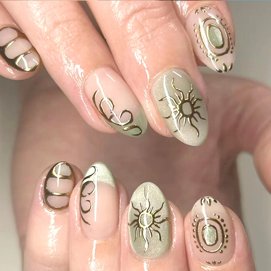 Artistic Sun-Embellished Press-On Nail Tips Kalsten